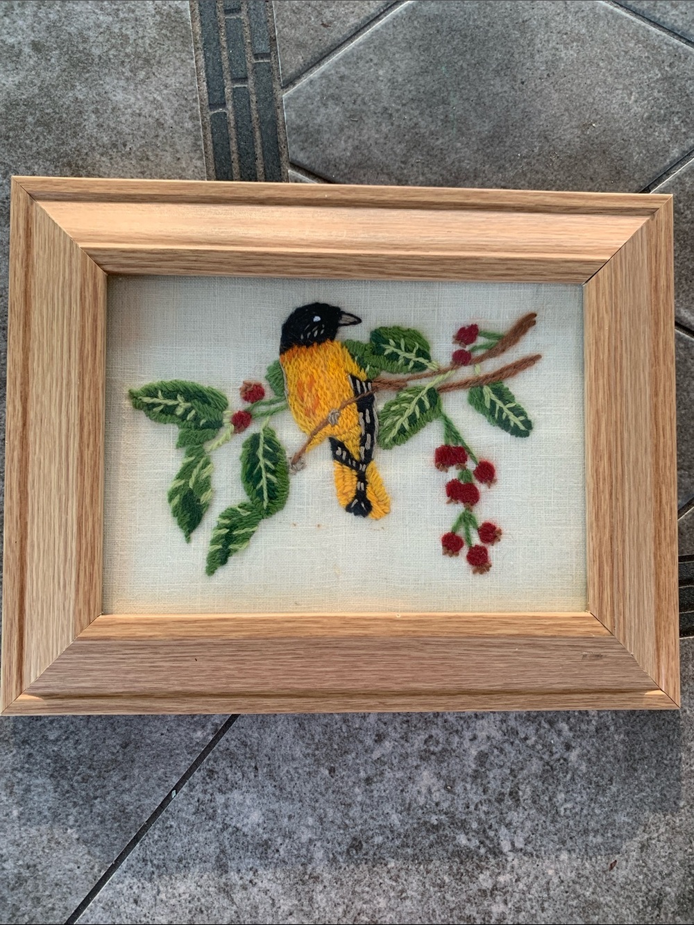 Vtg Homemade Needlepoint of an Oriole